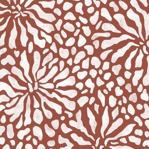 abstract boho garden - white stylized flowers on terracotta - casual floral rust botanical