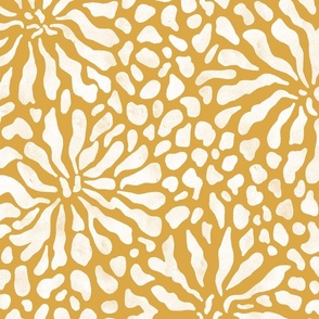 abstract boho garden - white stylized flowers on mustard yellow - casual floral yellow botanical