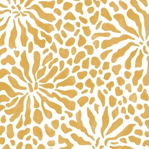 abstract boho garden - mustard yellow stylized flowers on white - casual floral yellow botanical