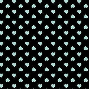 Halloween - Mint Green Hearts on Black Pattern