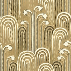 Glamorous golden arches and stars - large scale metallic wallpaper