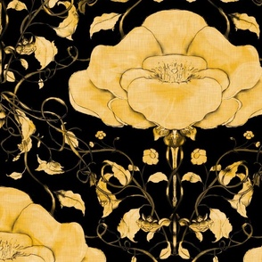Vintage Glamour Flowers in Gold on a black background