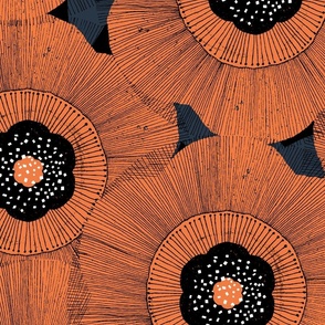 Deco Mod Floral M+M Black Hole Tangerine Jumbo by Friztin