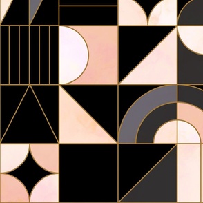 (M) Minimal Abstract Bauhaus Glam Geometry 1 Black Grey Peach Fuzz