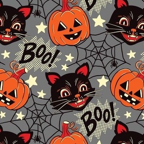 vintage halloween fabric with black cats WB24 medium scale