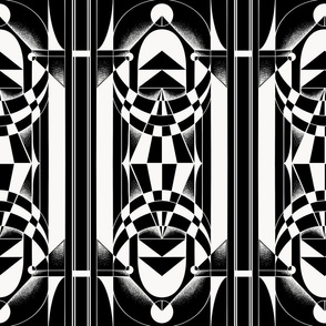 Geometric Art Deco Bold Graphic Print Hand-drawn in Black & White