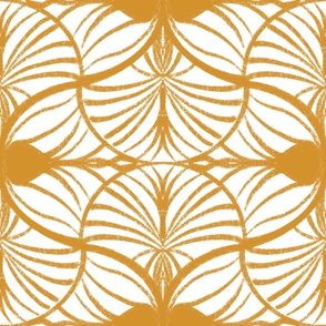 Elegant Art Deco: Gouache Scallops, Golden Mustard, White, Large
