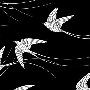 Art Deco Flying Birds - Black White - Large Scale