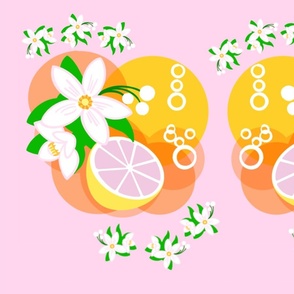 Sun Kissed Tropical Orange And Flower Blossoms Pastel Pink, Citrus Orange, Grass Green, White And Florida Grapefruit Scandi California Kitchen Tea Towel