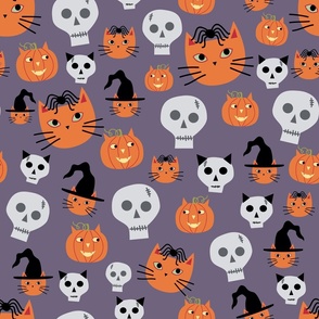 Medium Halloween Cats and Skulls