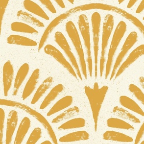 abstract boho papyrus - mustard yellow rustic flower on light yellow - scallop boho yellow floral