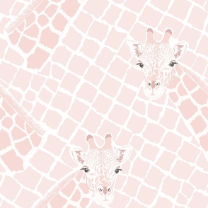 Giraffe heads and animal print of reticulated spots in blush pinks