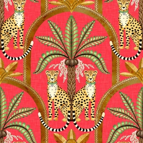 Cheetahs and Palms on Coral - large 18” 