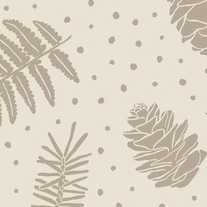 Ferns & Pine Cones - Jumbo - Panna Cotta Cream & Light Mushroom Tan - Festive Forest