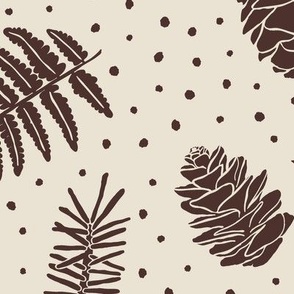 Ferns & Pine Cones - Jumbo - Panna Cotta Cream & Molasses Brown - Festive Forest