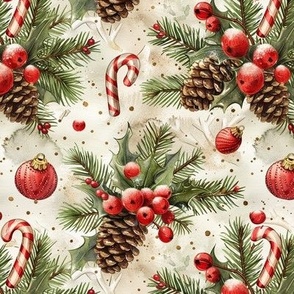 Christmas Candy Canes and Pine Cones Holiday Design Pattern