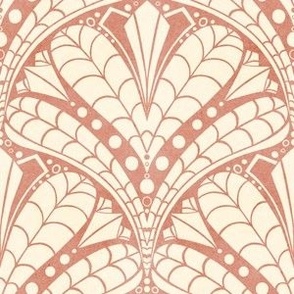 Hand-Drawn Art Deco Inspired Botanical in Dusty Peach and Off-White (Medium)
