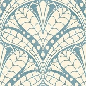 Hand-Drawn Art Deco Inspired Botanical in Dusty Blue and Off-White (Medium)