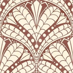 Hand-Drawn Art Deco Inspired Botanical in Warm Brown and Off-White (Medium)