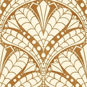 Hand-Drawn Art Deco Inspired Botanical in Goldenrod Yellow and Off-White (Large)