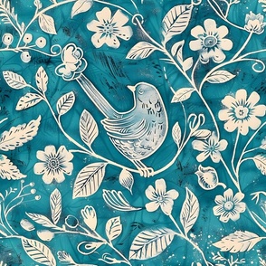 Sgraffito Bird and Flowers