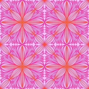 Peaceful Protea Lioney Mum Red And Hot Pink Mix Mini Abstract Modern Flower Line Art Mid-Century Pop Bright, Bold Cherry Pastel Fuchsia Tropical Surf Psychedelic Palm Beach Resort Pool Garden Repeat Pattern