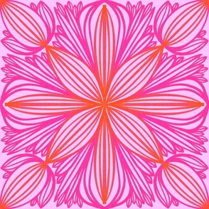 Peaceful Protea Lioney Mum Red And Hot Pink Mix Abstract Modern Flower Line Art Mid-Century Pop Bright, Bold Cherry Pastel Fuchsia Tropical Surf Psychedelic Palm Beach Resort Pool Garden Repeat Pattern