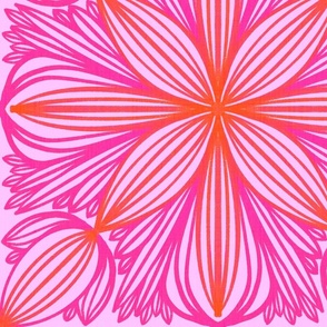 Peaceful Protea Lioney Mum Red And Hot Pink Mix Big Abstract Modern Flower Line Art Mid-Century Pop Bright, Bold Cherry Pastel Fuchsia Tropical Surf Psychedelic Palm Beach Resort Pool Garden Repeat Pattern