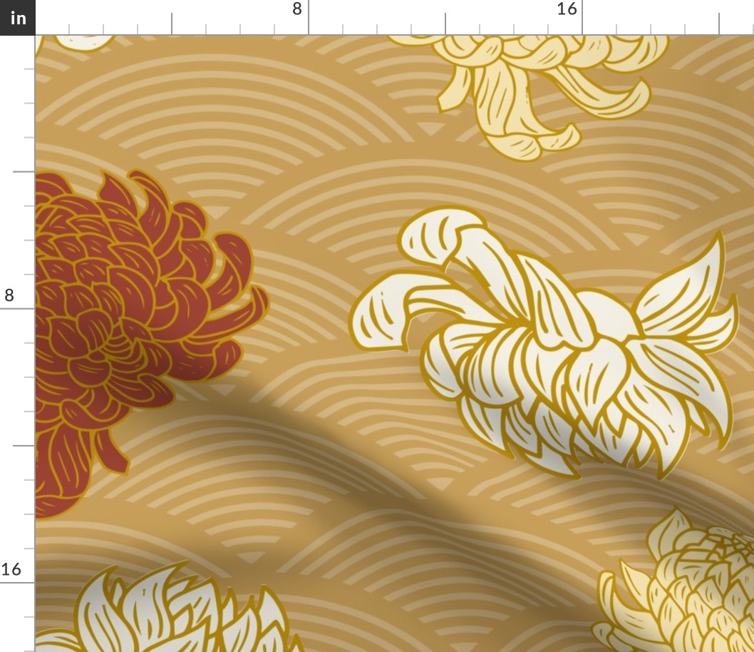 Kintsugi Dreams Chrysanthemums in Red and Gold
