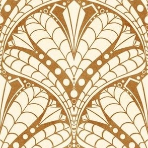 Hand-Drawn Art Deco Inspired Botanical in Goldenrod Yellow and Off-White (Medium)