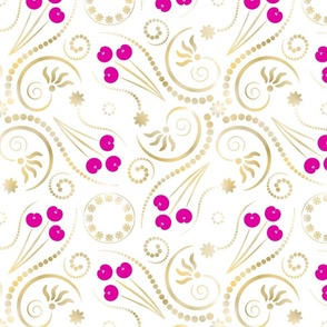 (M) Golden Glam Swirls & Flowers with Pink Flowers on White