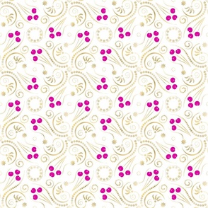 (S) Golden Glam Swirls & Flowers with Pink Flowers on White