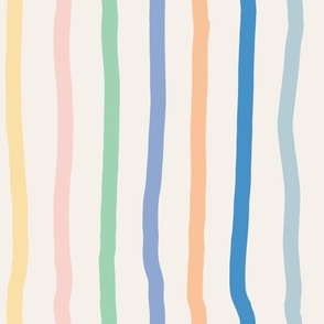 Large  - pastel color rainbow kinky stripes, hand drawn vertical stripes, kids fun striped wallpaper