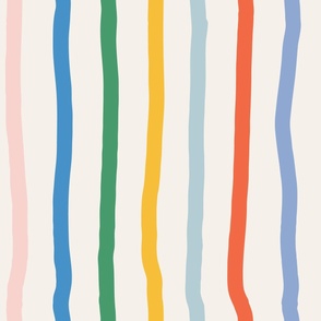 Large - pastel color rainbow kinky stripes, hand drawn vertical striped wallpaper, kids fun stripe