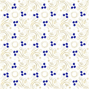 (S) Golden Glam Swirls & Flowers with Blue Flowers on White