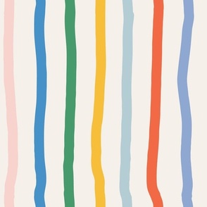 Medium - pastel color rainbow kinky stripes, hand drawn vertical stripes, kids fun stripe