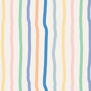 Medium  - pastel color rainbow kinky stripes, hand drawn vertical stripes, kids fun stripe