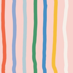 Medium - pink rainbow kinky stripes, hand drawn circus vertical stripes, kids fun stripe