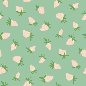 Strawberries - pink green & off-white