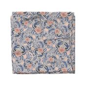 Coastal Crab Pattern (LARGE) - Soft Coral and Blue - Sea Life - Blue Nova 825 - Benjamin Moore