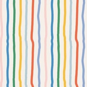 Small - pastel color rainbow kinky stripes, hand drawn vertical stripes, kids fun stripe