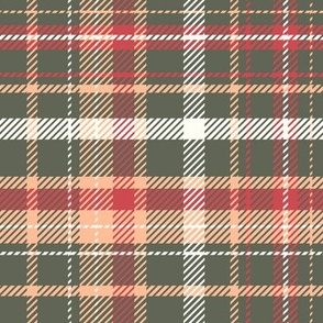 Christmas plaid in rosemary green, peach fuzz, red and white