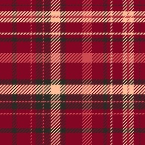 Christmas plaid in cranberry red, peach fuzz, black and pink