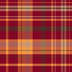Christmas plaid in cranberry red, saffron yellow, black and caramel taupe brown