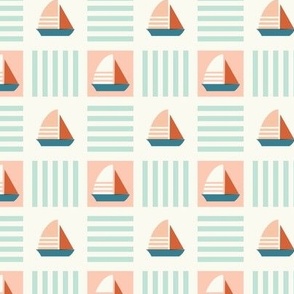 Sail Boat Checker Pink-Aqua [Small]