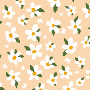 Cottagecore soft  happy ditsy daisy and butterfly on cream background 24in 