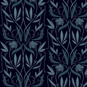 Botanical Glamour - blue & black