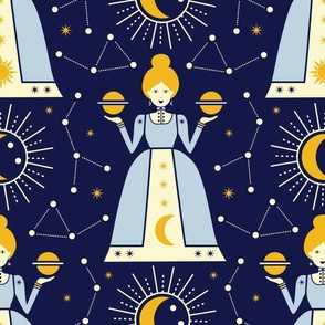 (L) Celestial women bathing in moonlight midnight blue