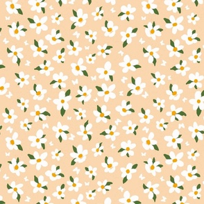 Cottagecore soft  happy ditsy daisy and butterfly on cream background 12in