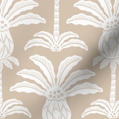 Mysterious palm tree block print - neutral taupe and white - large scale